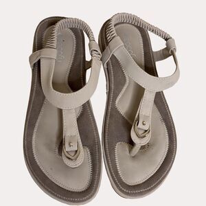 Socofy Womens Sandals Thong Shoes Faux? Leather Tan 41 US 10